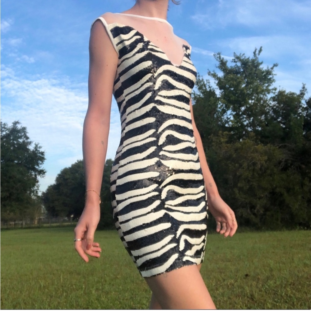 Sheri Bodell Sequin Dress zebra party body con date birthday
